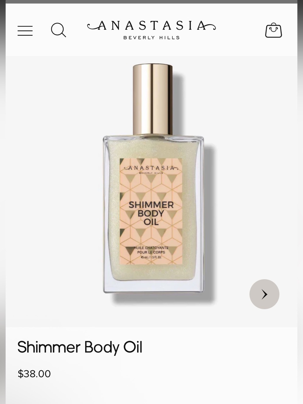 Anastasia Beverly Hills shimmer body oil in ‘White’